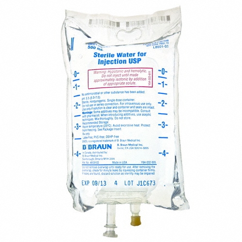 B Braun Sterile Water for Injection (USP 500mL EXCEL) Case of 24