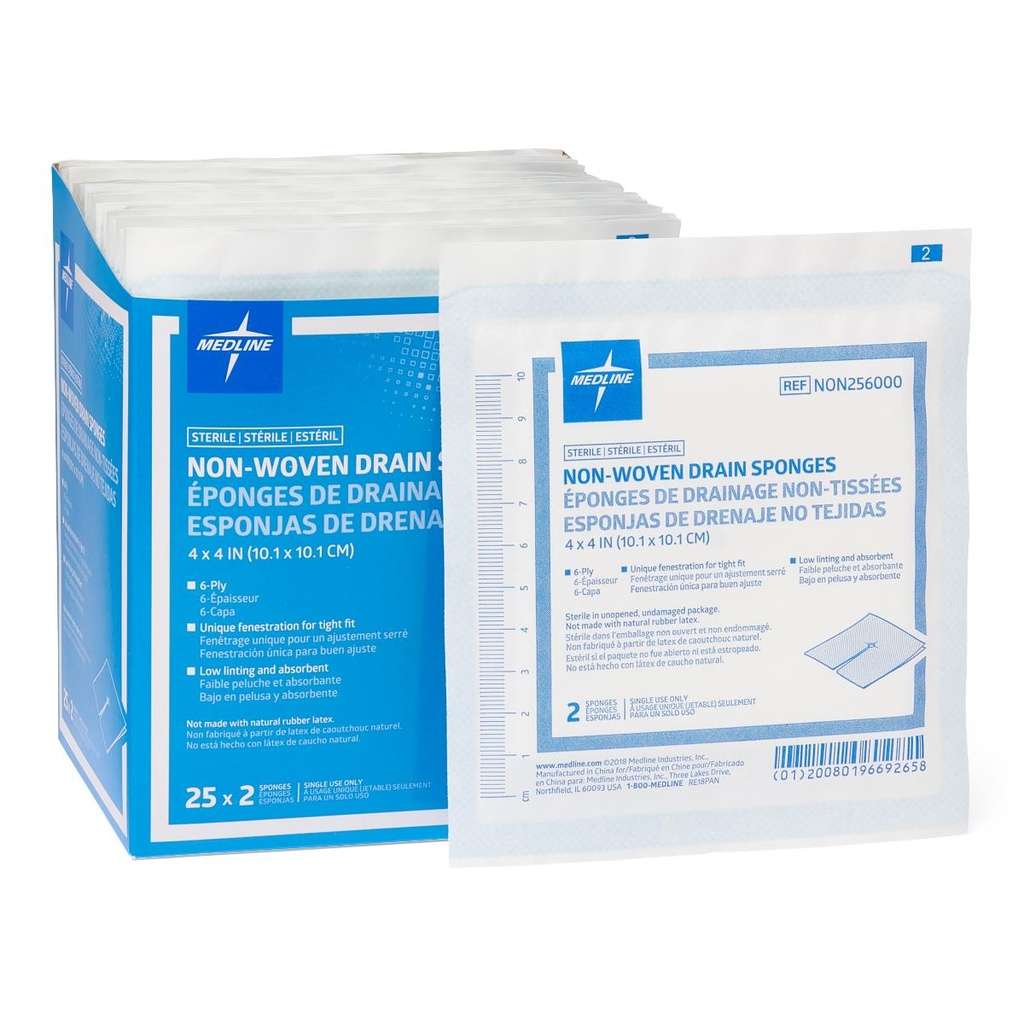 Avant Sterile Nonwoven Gauze Drain Sponge, 25 packets of 2 / Box