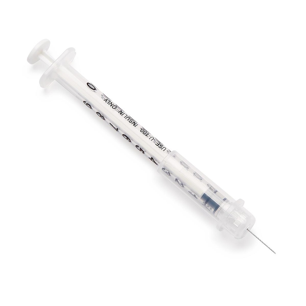 Medline Safety Insulin Syringe with Needle, 1 mL, 29G x 0.5" 100/Box