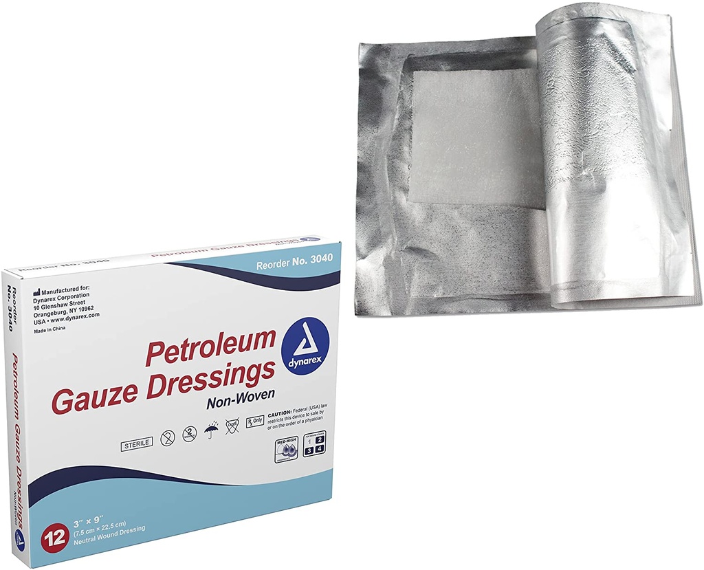 Dynarex Petroleum Gauze Dressing 3" x 9", 50/Box