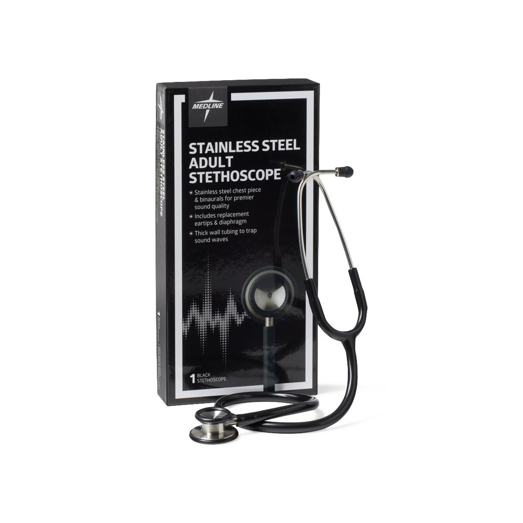 Medline Elite Stainless Steel Stethoscope - BLACK