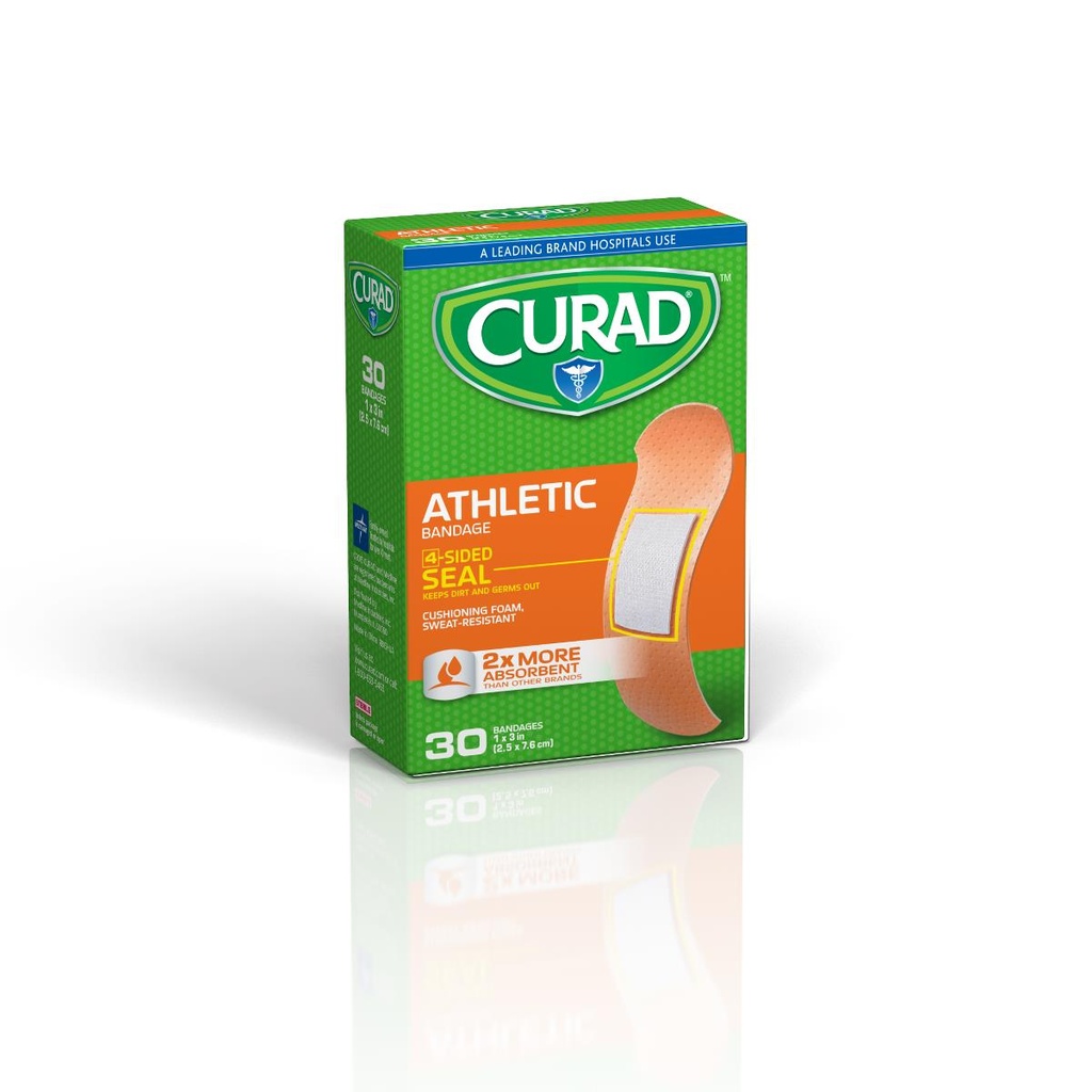 CURAD Athletic Foam Bandages, 1" x 3", Box of 30