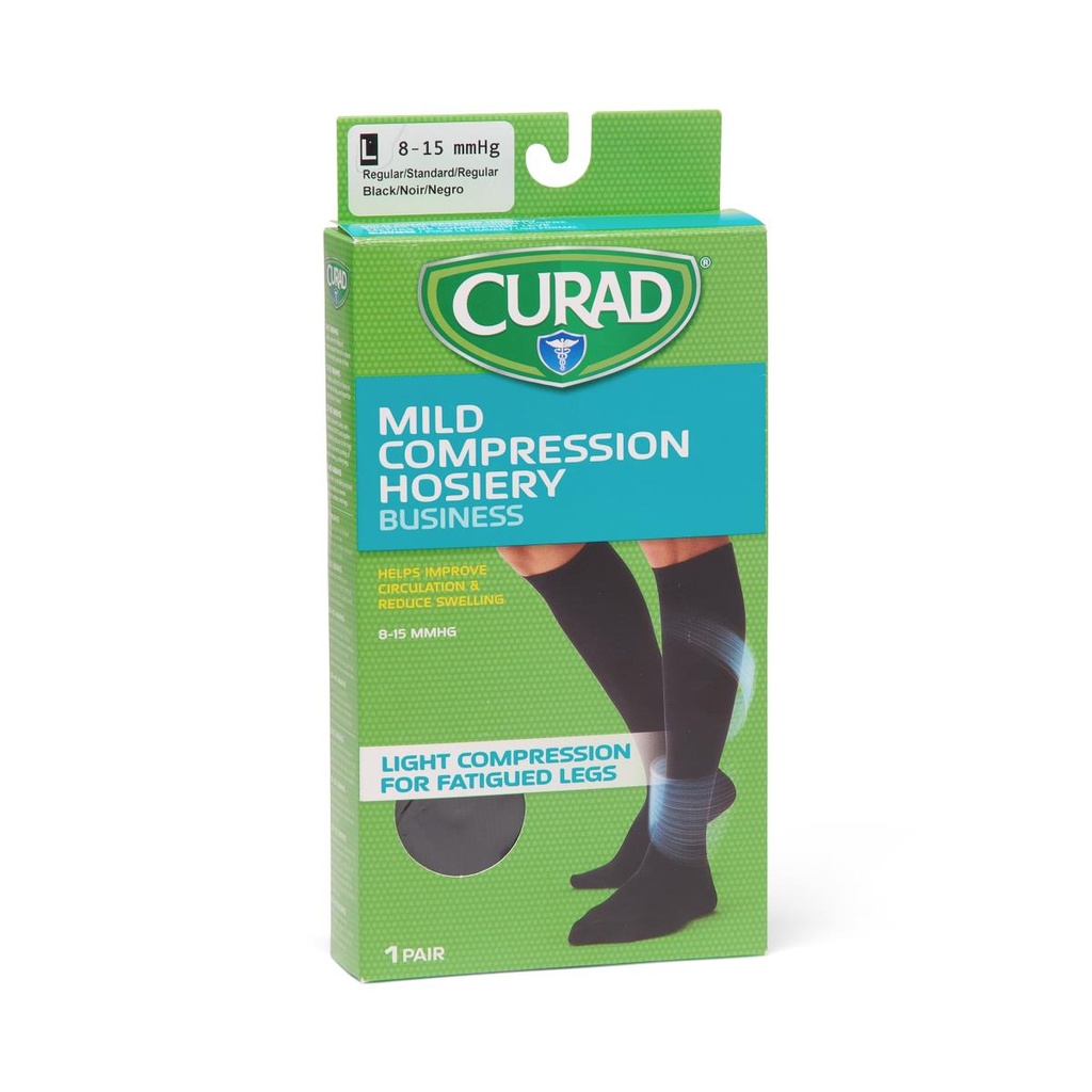 CURAD Knee-High Compression Dress Socks with 15-20 mmHg, Black, Size B, Regular Length - 1 PAIR