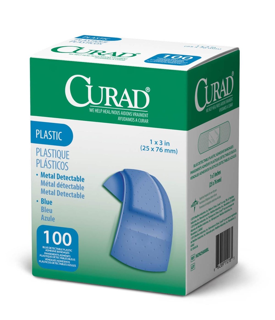 CURAD Food Service Metal-Detectable Blue Fabric Adhesive Bandage, 1" x 3