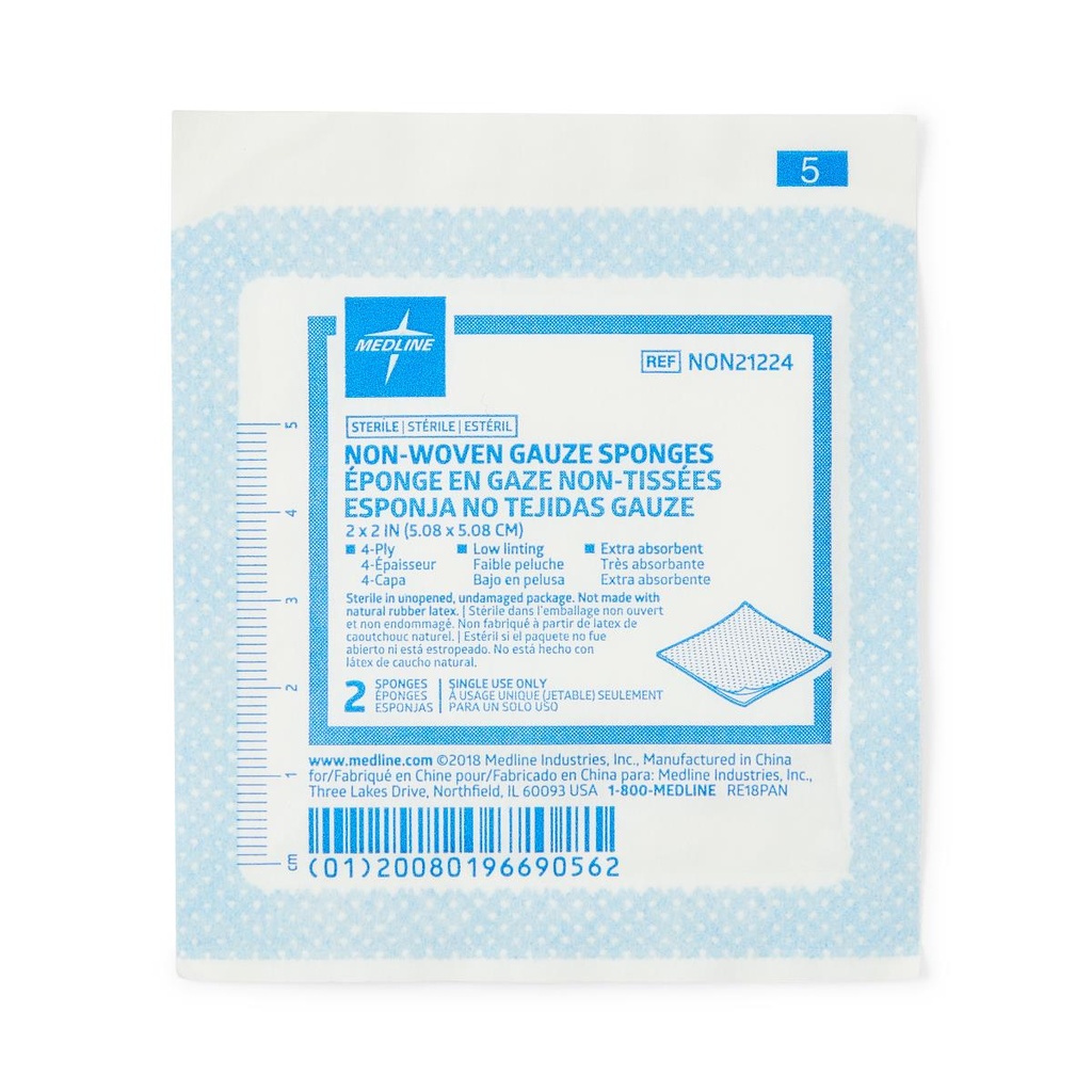 Medline Standard Sterile Nonwoven Gauze Sponges  2" x 2"  BOX OF 50