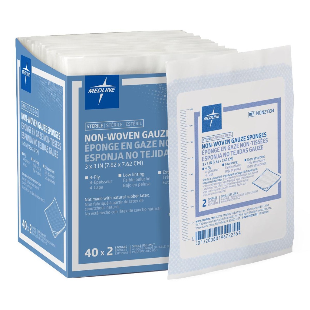 Medline Standard Sterile Nonwoven Gauze Sponges  3" x 3" - 40 / Box