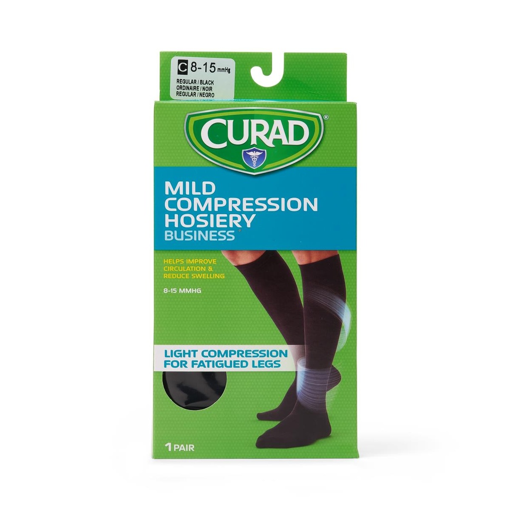 CURAD Compression Socks, Knee High, 20-30 mmHg, Black, Size A (S)