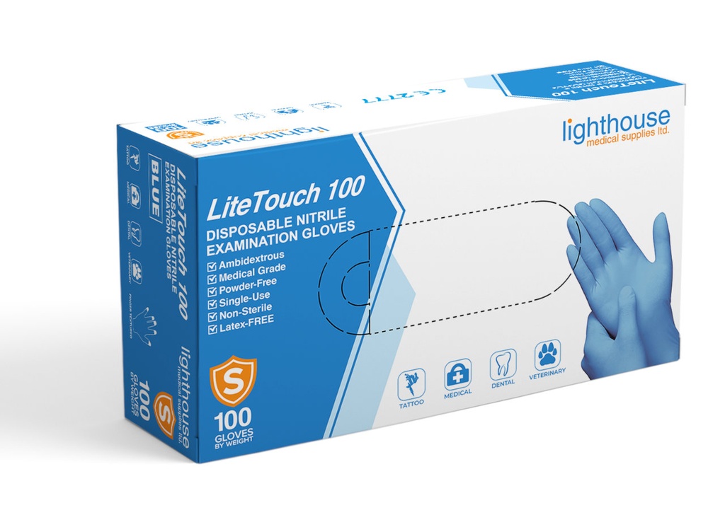 LHMS X-Small Nitrile Medical Examination Gloves, Powder-Free, Non- Sterile, Blue 100 / Box