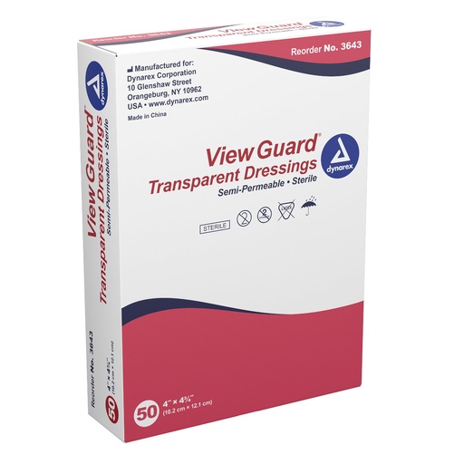 [3643] View Guard Transparent Dressings Sterile - 4" x 4 3/4", 50/Box